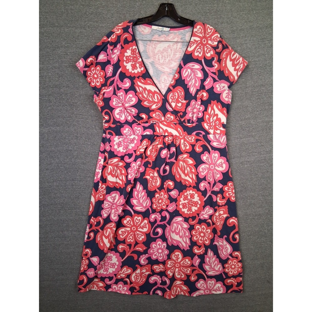 Boden Maxi Dress Womens 18 L Pink Blue Floral Cotton Stretch Summer Casual Read‎